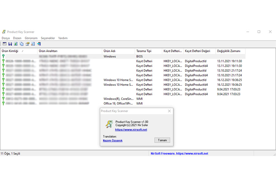 Product Key Scanner v1.00 Türkçe Çeviri
