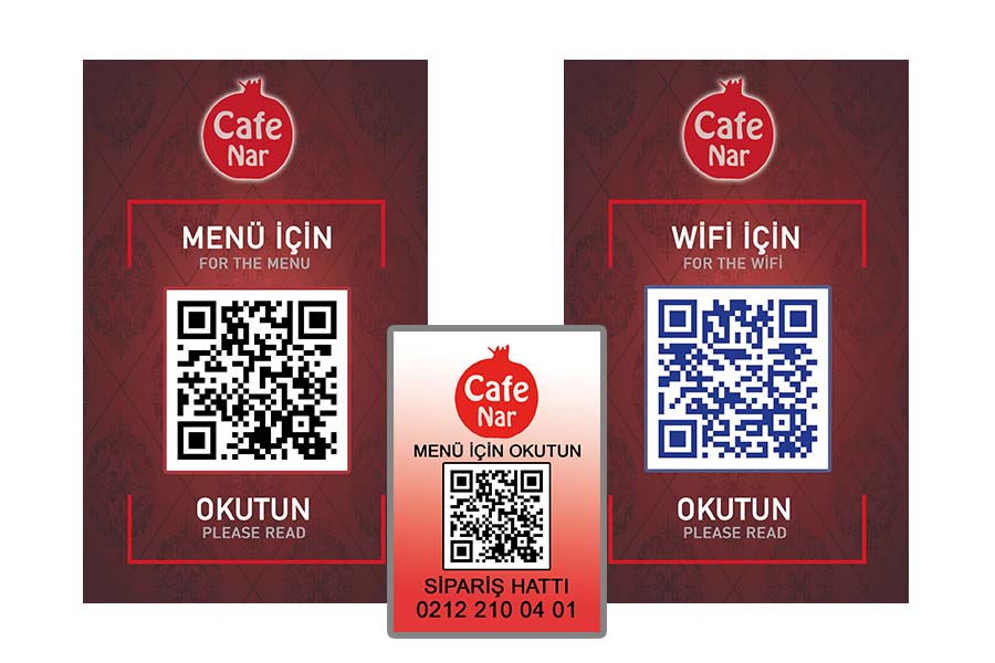 Cafe Nar için karekodlu masa menüsü ve magnet tasarımı.