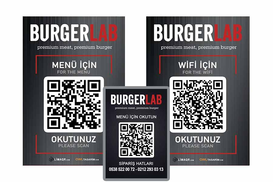 BURGERLAB | KARAKÖY için karekodlu masa menüsü ve magnet tasarımı. istanbul restaurant